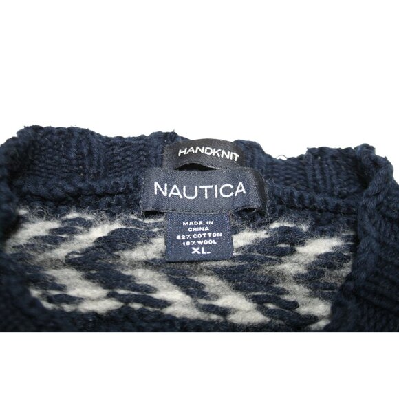 Nautica Mens XL Heavyweight Handknit Sweater Blue Gray Fisherman 3D-Knit - Picture 2 of 9